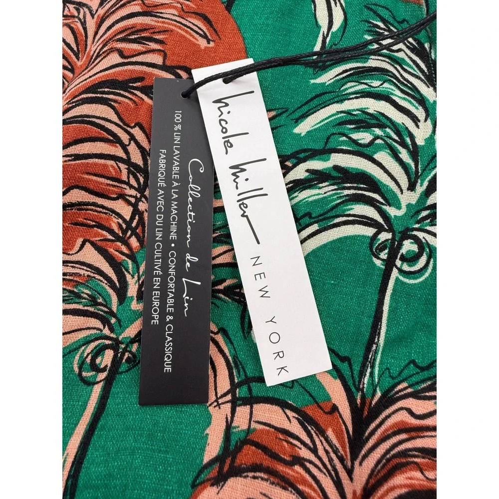 Nicole Miller Linen Pants Tropical Print Wide Leg Belted Large Resort Vacation - Picture 11 of 13